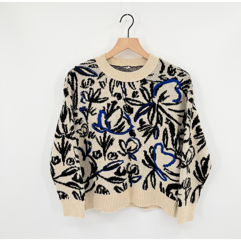 Anthropologie Sweater Sz M Abstract Floral Intarsia Knit Pullover Indie Artsy